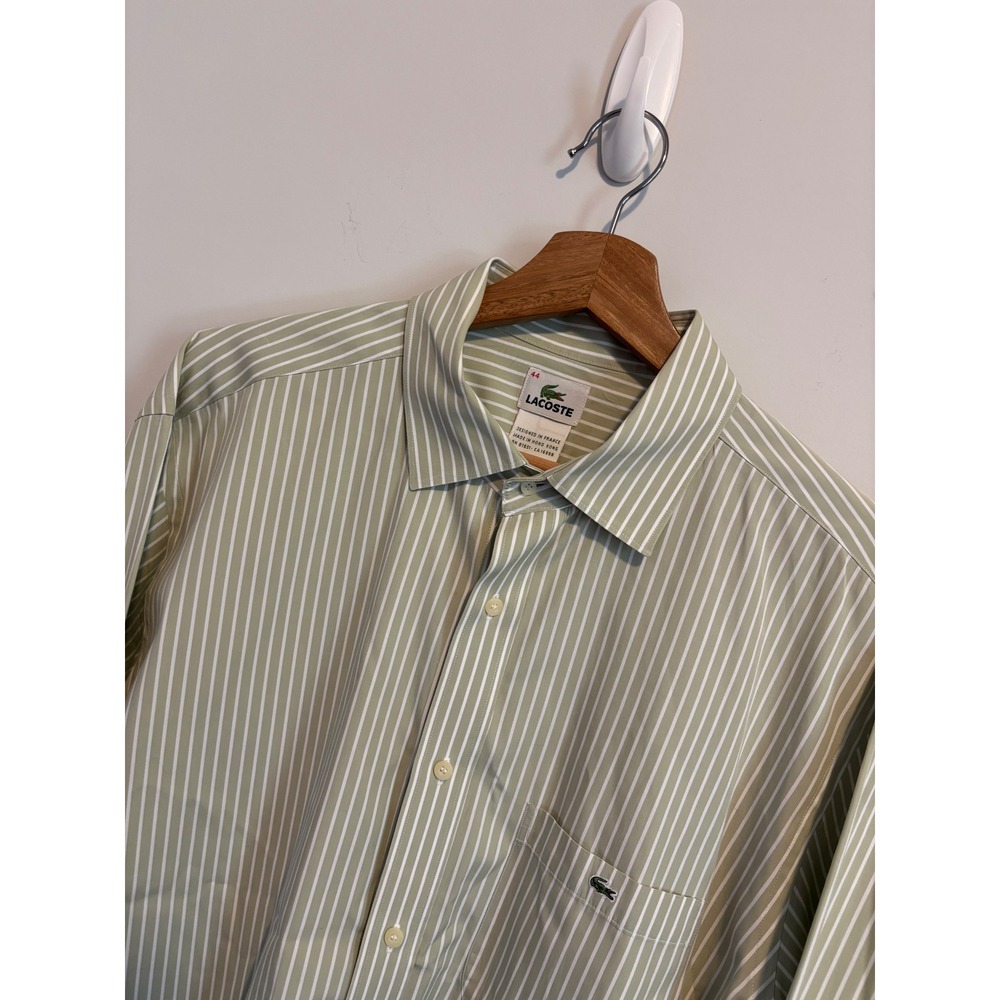Lacoste Mens Striped Long Sleeve Button Down Shirt Green White Size 44 - Picture 2 of 6